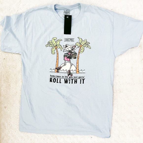NWT-Dolls Kill DAISY STREET Roll With It Skateboard Skeleton Oversized Tee Shirt - Picture 1 of 5